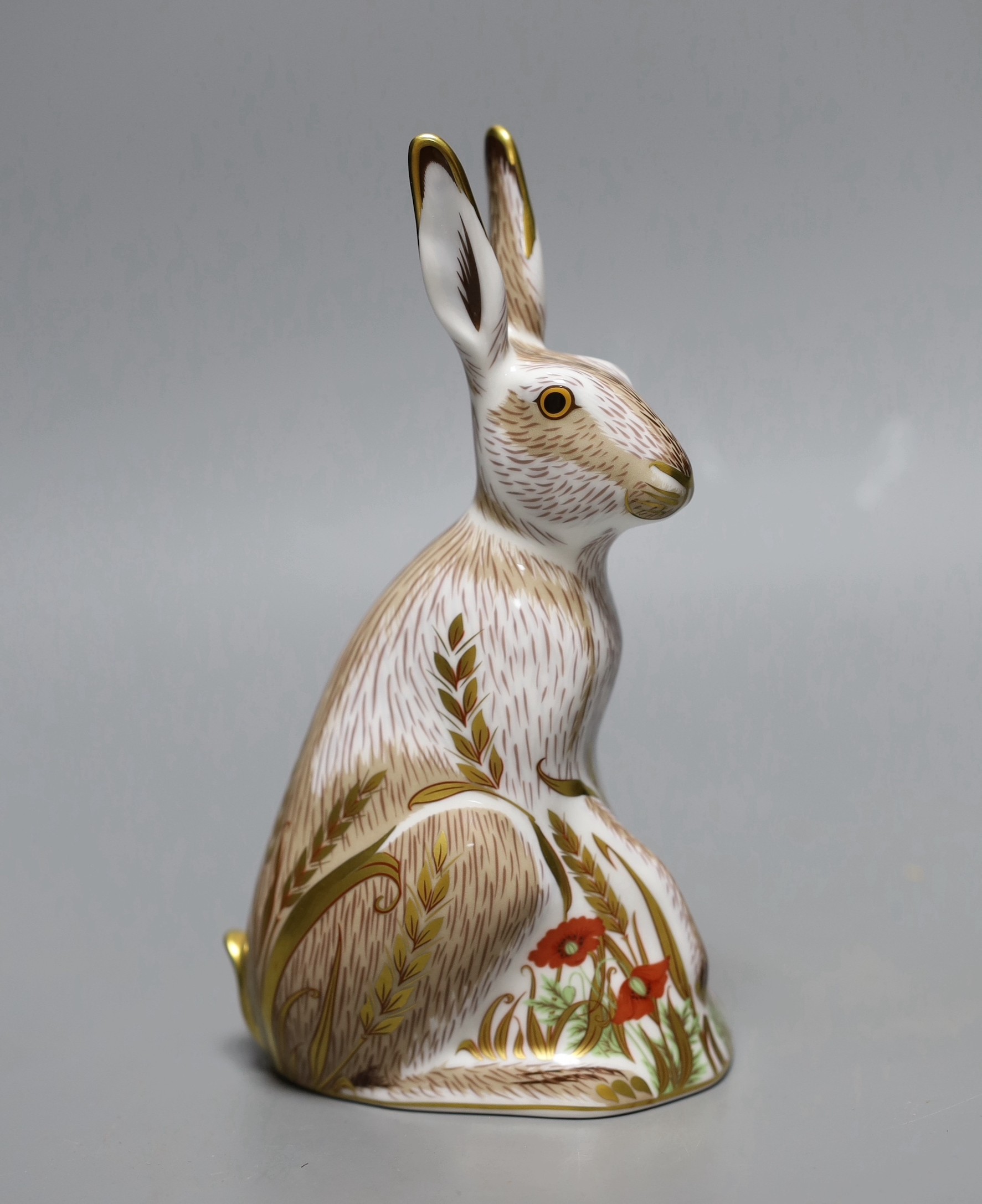 A Royal Crown Derby paperweight - Midsummer Hare, gold stopper, boxed, no certificate